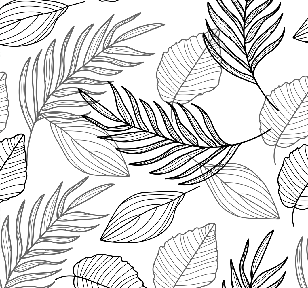 Alfombra vinílica naturaleza dibujo hojas en blanco y negro - TenVinilo