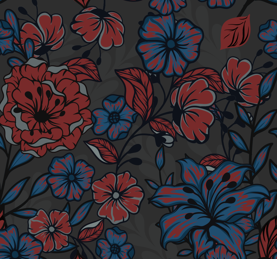 Alfombra vinílica naturaleza rosas y hojas en tonos oscuros - TenVinilo