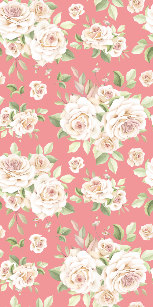 Alfombra vinílica naturaleza rosas vintage sobre blanco - TenVinilo