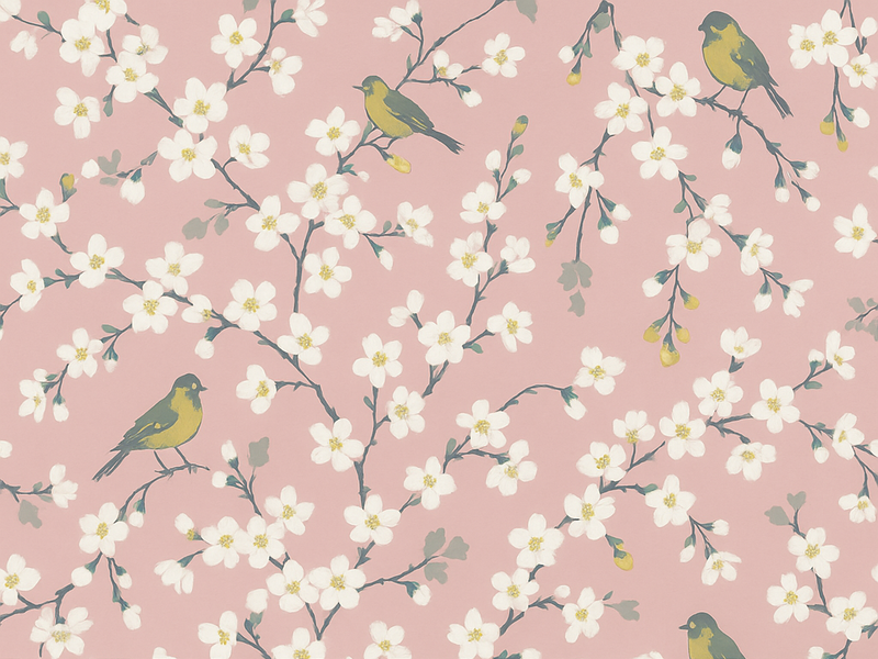 Alfombra vinílica naturaleza pájaros del huerto rosa - TenVinilo