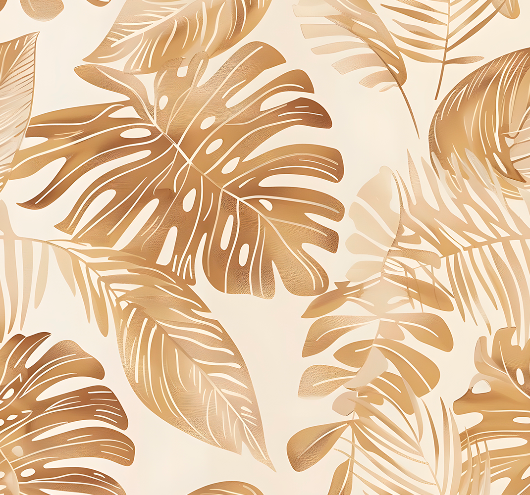 Alfombra vinílica naturaleza diseño hojas grandes beige - TenVinilo
