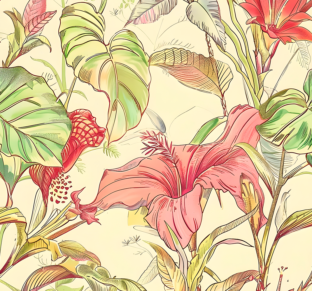 Alfombra vinílica naturaleza patrón flores inglesas - TenVinilo