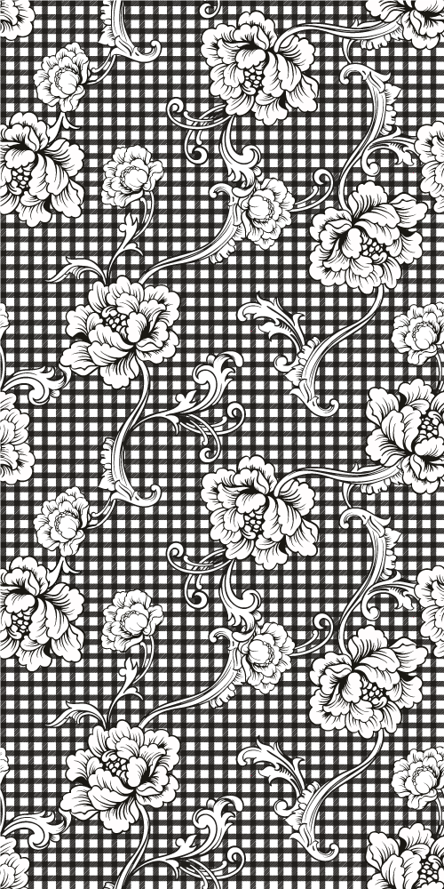 Alfombra vinílica vintage de cuadro vichy blanco y negro - TenVinilo