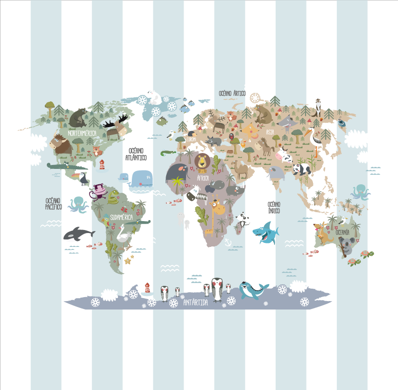Alfombra de vinilo mapamundi fauna mundial - TenVinilo