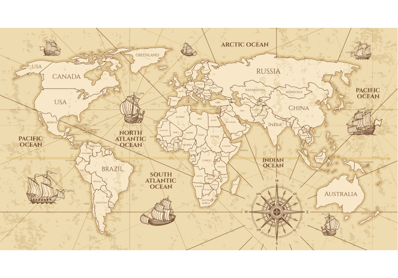 Alfombra de vinilo mapamundi mural de mundo sepia - TenVinilo