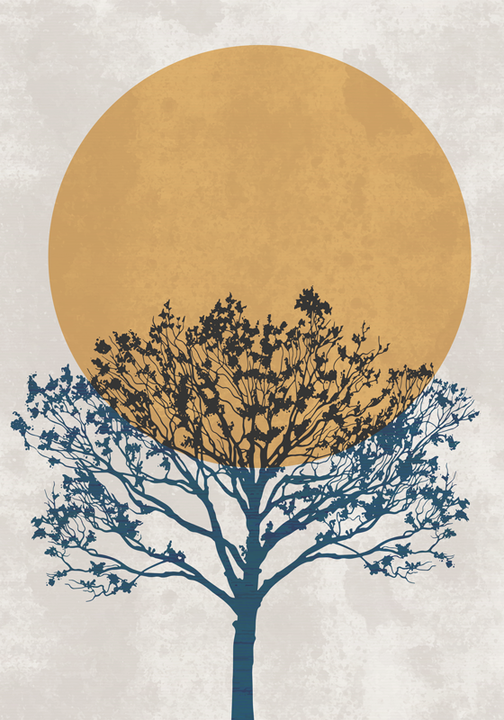 Alfombra vinílica flores árbol con amanecer - TenVinilo