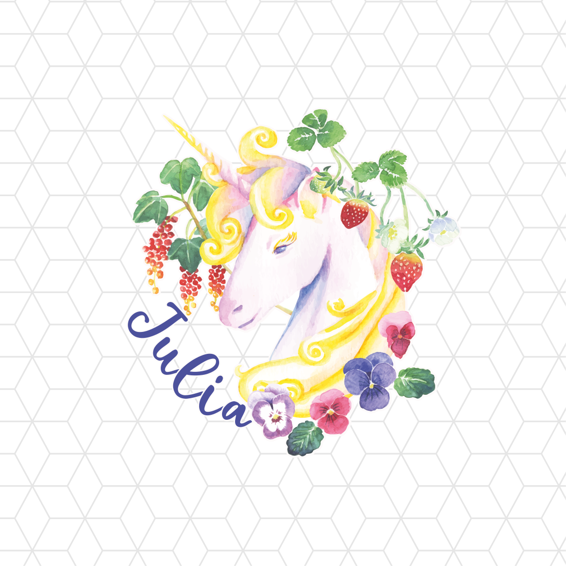 Alfombra de vinilo infantil cabeza de unicornio en hexágonos - TenVinilo