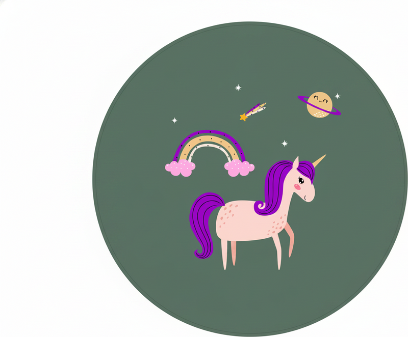 Alfombra de vinilo infantil unicornios artísticos verdes - TenVinilo
