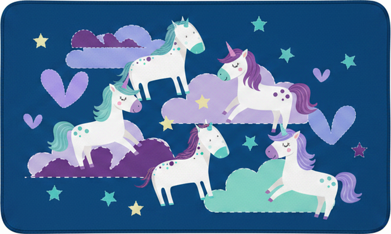 Alfombra de vinilo infantil unicornios con nubes y estrellas - TenVinilo