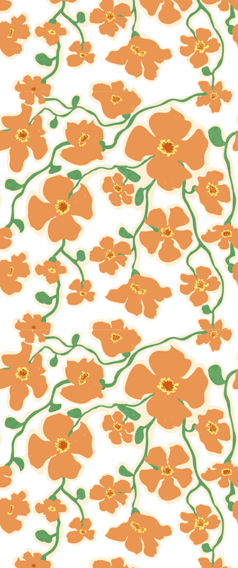 Alfombra vinílica salón flores margaritas verde naranja - TenVinilo