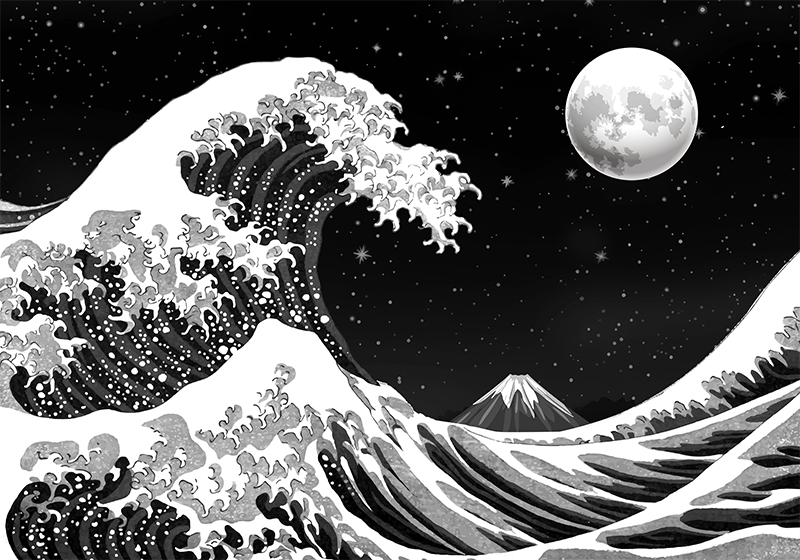 Alfombra vinílica negra olas de kanagawa de noche - TenVinilo