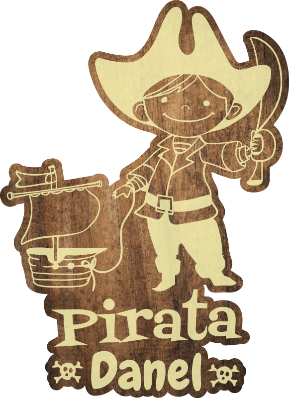 Alfombra vinilo infantil pirata de madera con nombre - TenVinilo