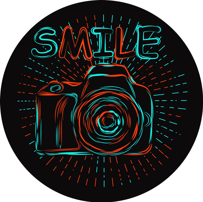 Alfombra de vinilo infantil ilustración de cámara de neón - TenVinilo