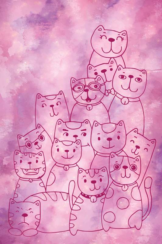 Alfombra vinílica infantil reunión de gatos juguetones - TenVinilo