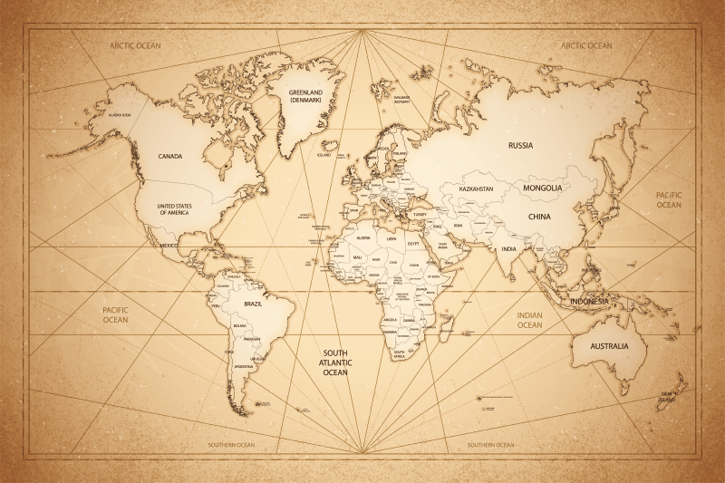 Alfombra vinílica dormitorio arte del mapa del mundo - TenVinilo