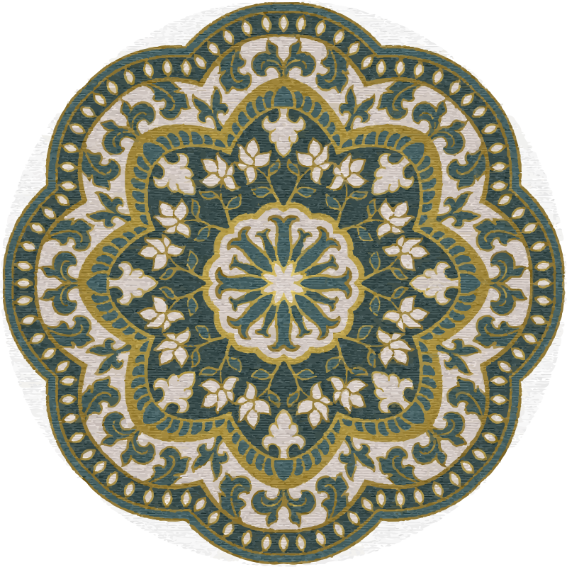 Alfombra vinílica mandala motivo floral circular verde - TenVinilo