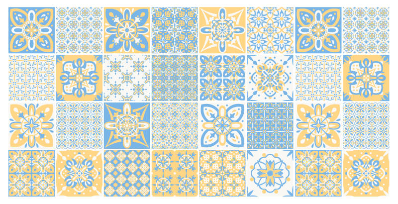 Alfombra vinílica cocina azulejos azules y amarillos - TenVinilo