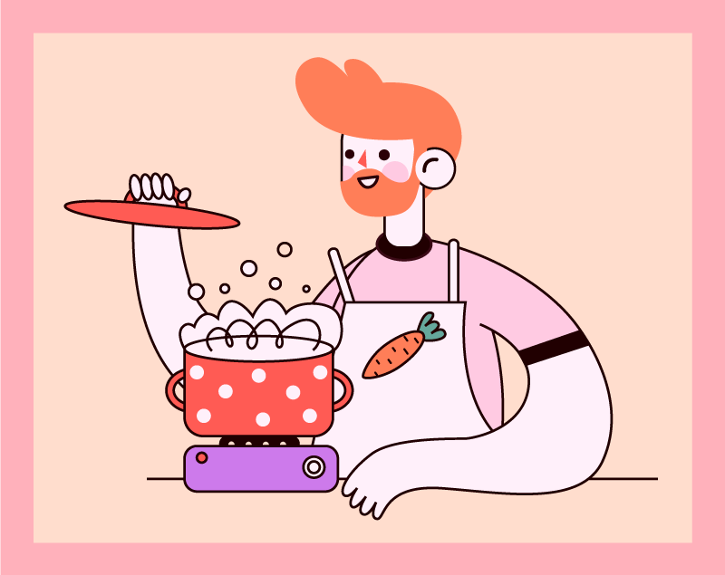 Alfombra vinílica cocina hombre pelirrojo cocinando - TenVinilo