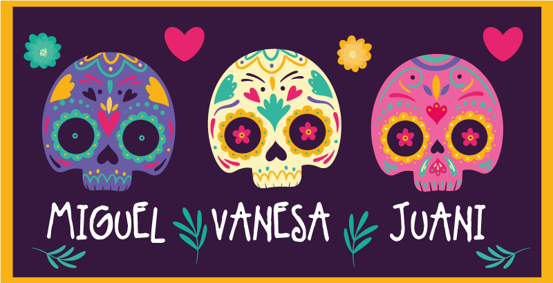 Alfombra vinílica recibidor calaveras coloridas - TenVinilo