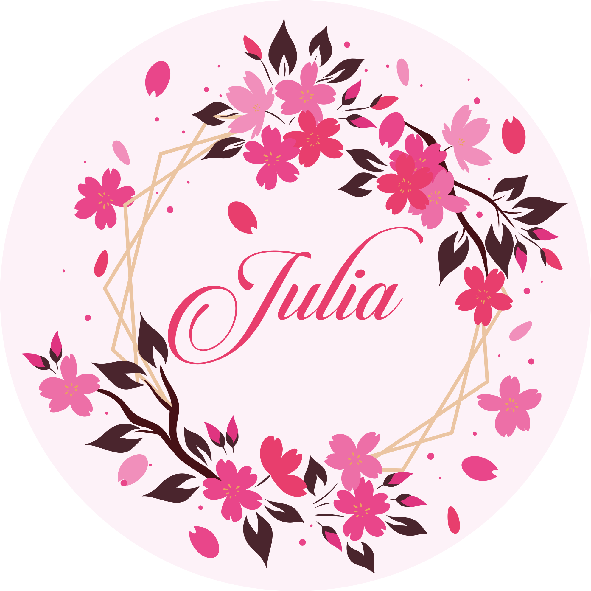 Alfombra vinilo redonda Circulo de flores de cerezo con nombre - TenVinilo