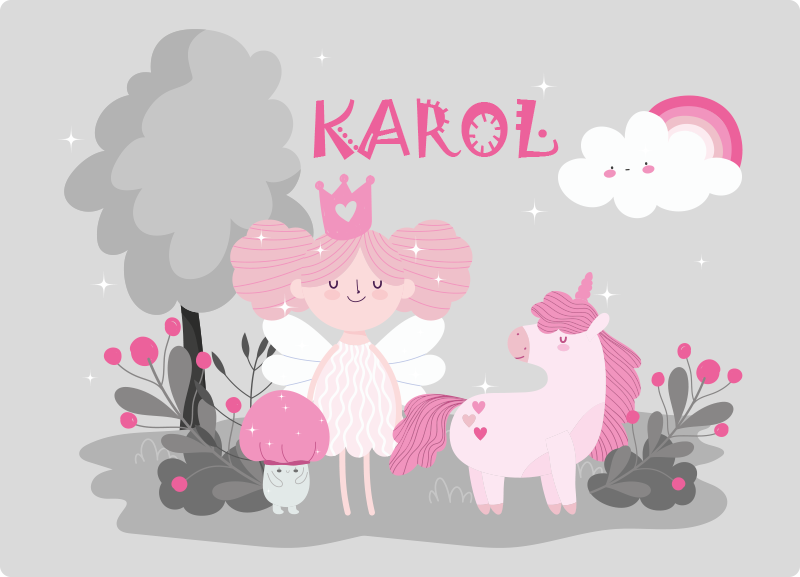 Alfombra vinílica infantil escena de cuento con nombre - TenVinilo