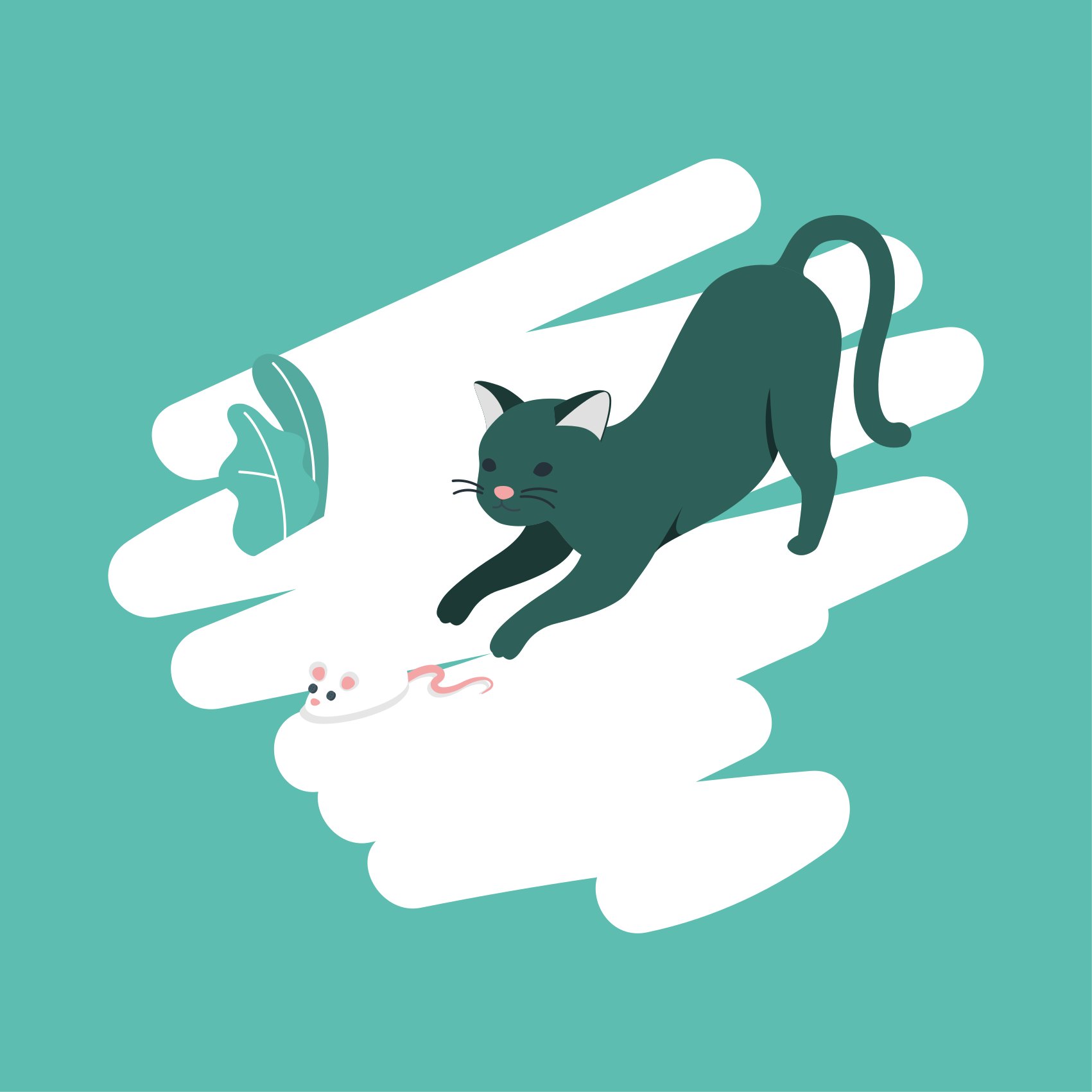 Alfombra vinílica dormitorio persecución de gato juguetón - TenVinilo