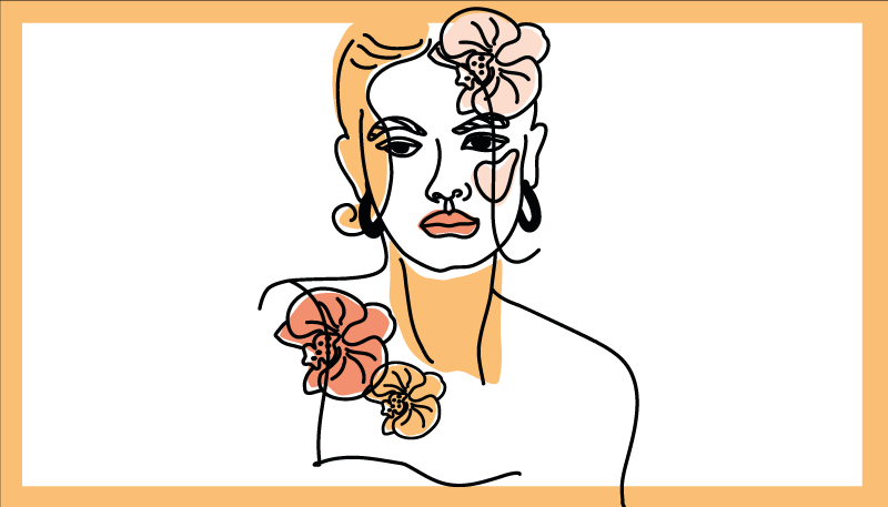 Alfombra vinílica flores Rostro minimalista con orquídeas - TenVinilo