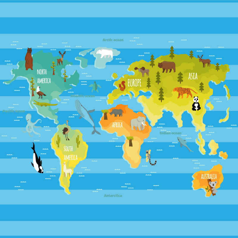 Alfombra de vinilo mapamundi mapa de rayas azules - TenVinilo