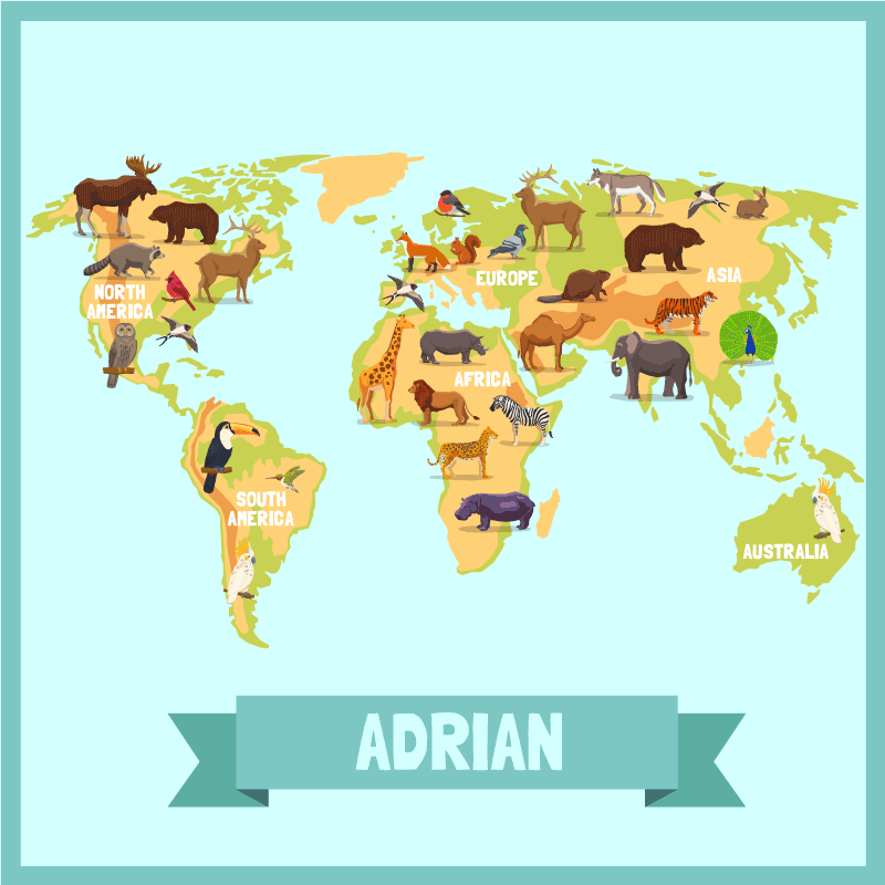 Alfombra de vinilo mapamundi Animales coloridos de los continente - TenVinilo