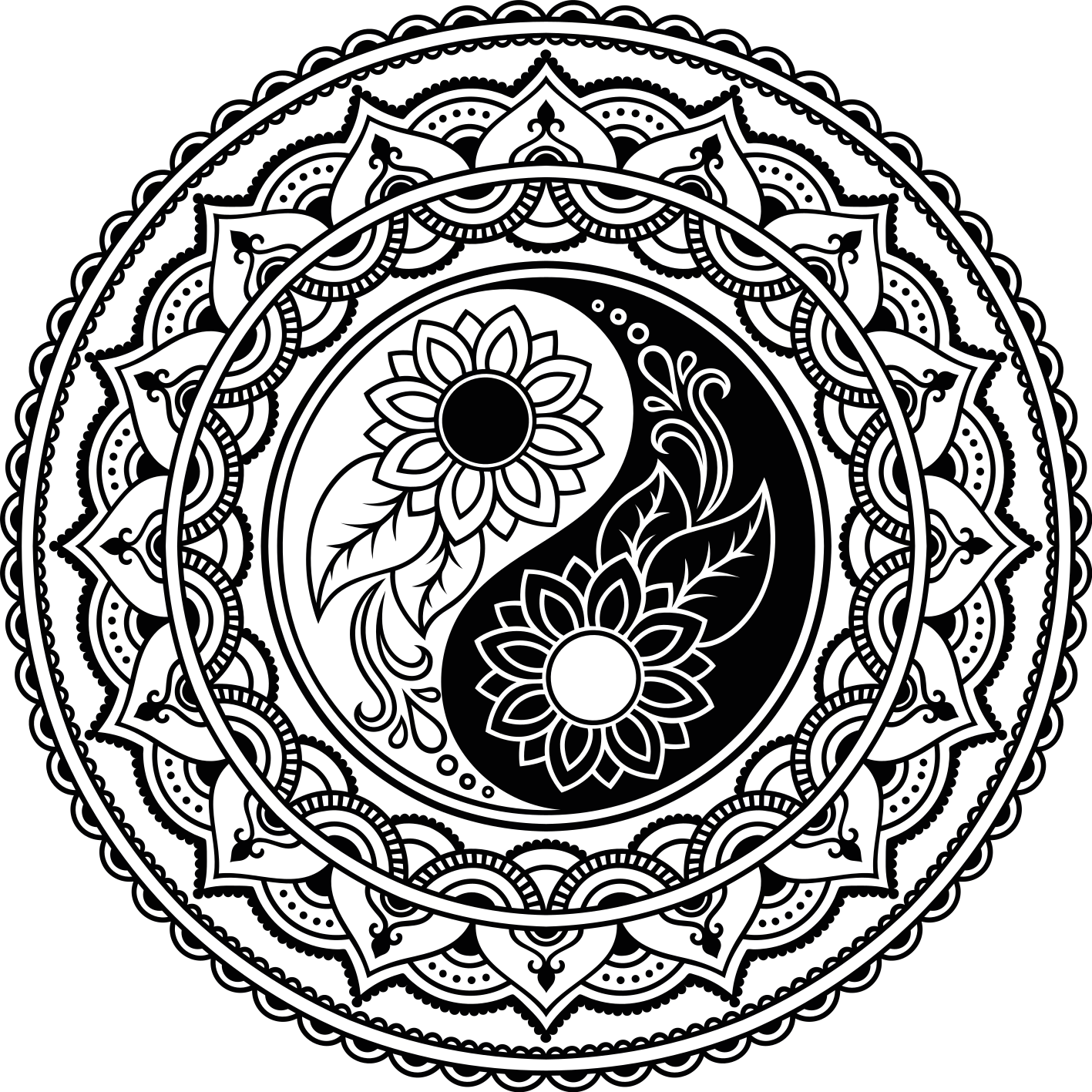 Alfombra vinílica mandala girasoles yin yang - TenVinilo