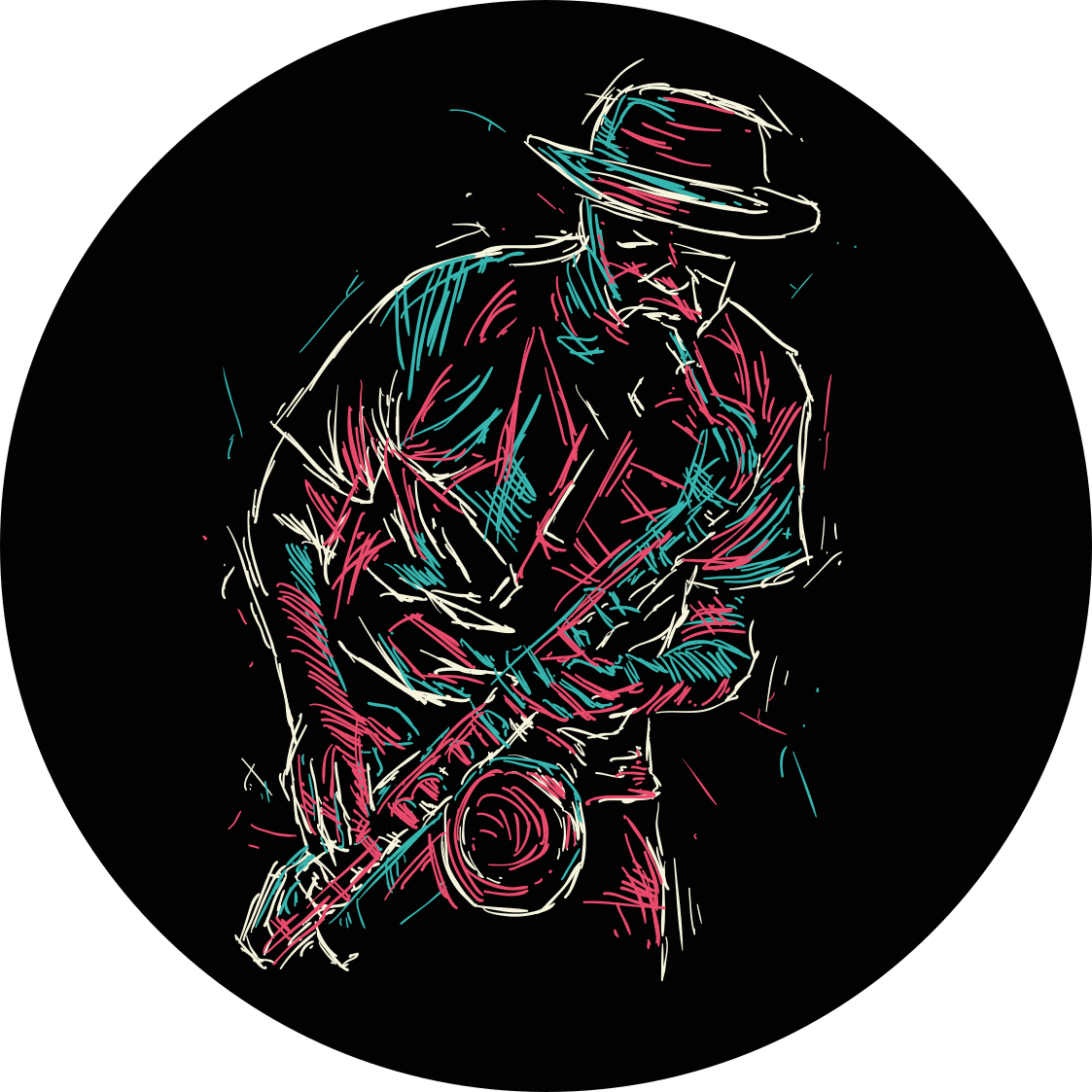 Alfombra vinílica redonda actuación de un músico de jazz - TenVinilo