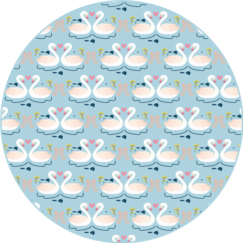 Alfombra vinilo redonda Azul claro con cisnes - TenVinilo