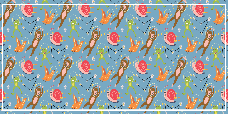 Alfombra vinílica infantil criaturas espaciales coloridas - TenVinilo