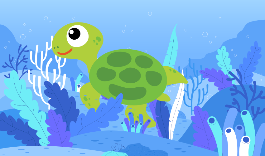 Alfombra de vinilo infantil paisaje marítimo de tortugas - TenVinilo