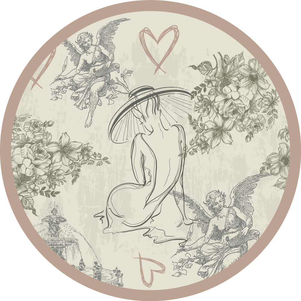 Alfombra de vinilo vintage motivo floral angelical circular - TenVinilo