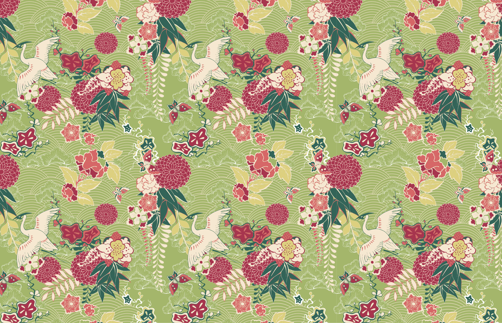 Alfombra vinilo flores Chinoiserie de seda oriental - TenVinilo