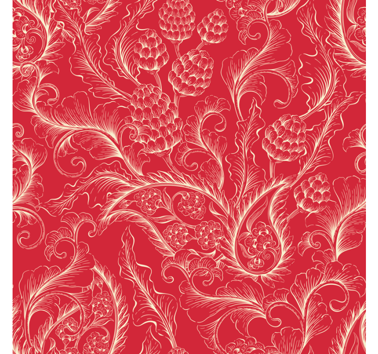 Papel tapiz floral ilustración paisley roja - TenVinilo