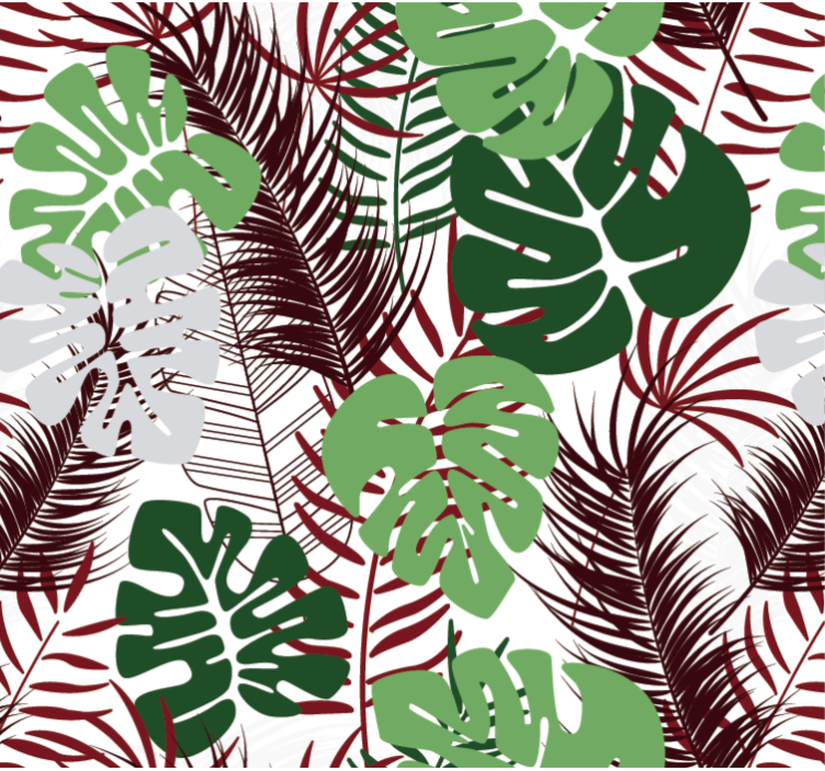 Papel tapiz naturaleza hojas de monstera con ramas rojas - TenVinilo