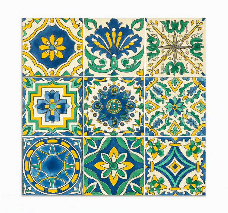Papel tapiz azulejos de estilo mediterráneo - TenVinilo