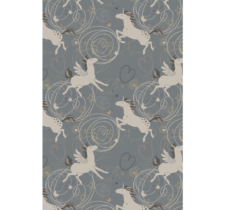 Papel tapiz infantil unicornios pegaso sobre fondo oscuro - TenVinilo