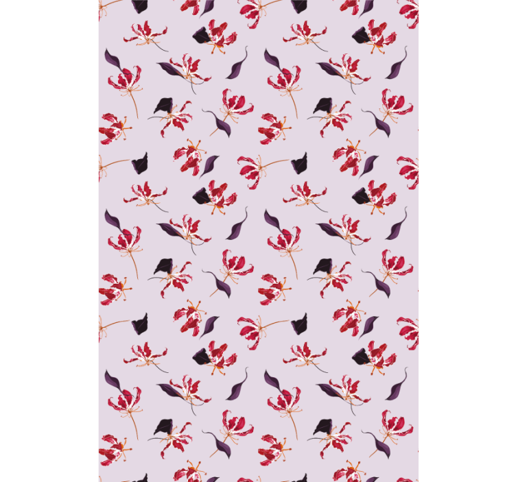 Papel tapiz pasillo diseño floral lila rojo a mano - TenVinilo