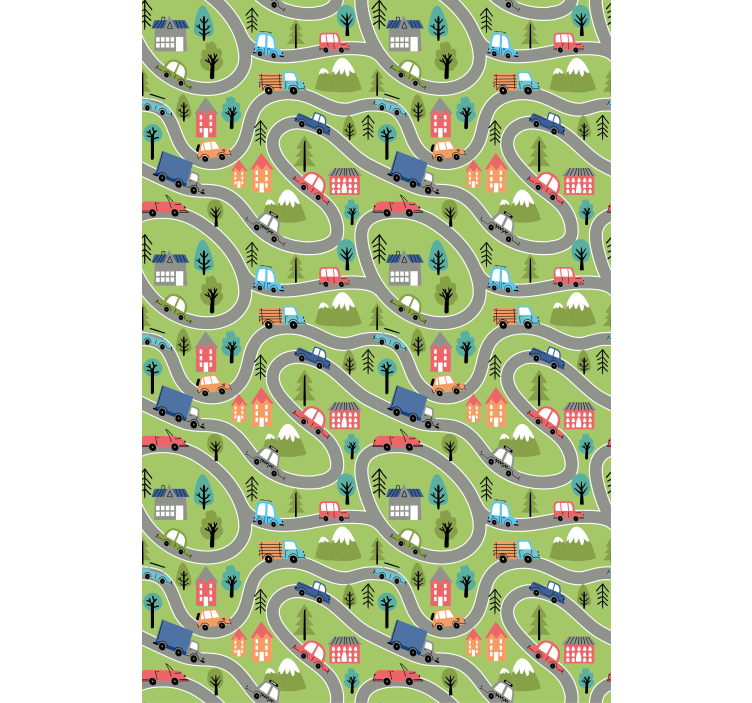 Papel tapiz infantil caminos de vehículos coloridos - TenVinilo
