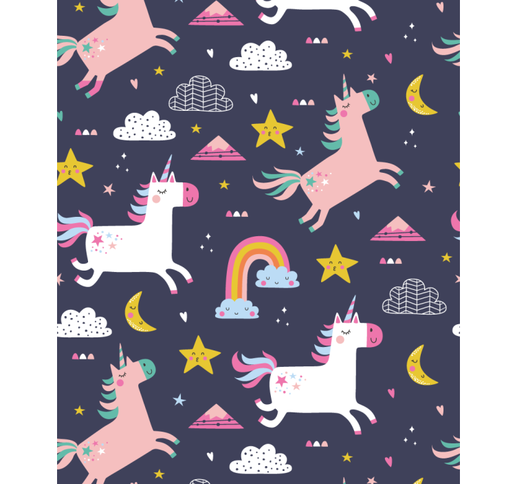 Papel tapiz infantil unicornios y estrellas - TenVinilo