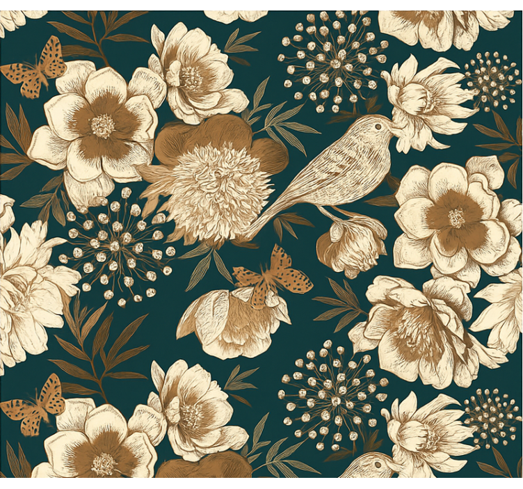 Papel tapiz pájaros botánico vintage chinoiserie - TenVinilo