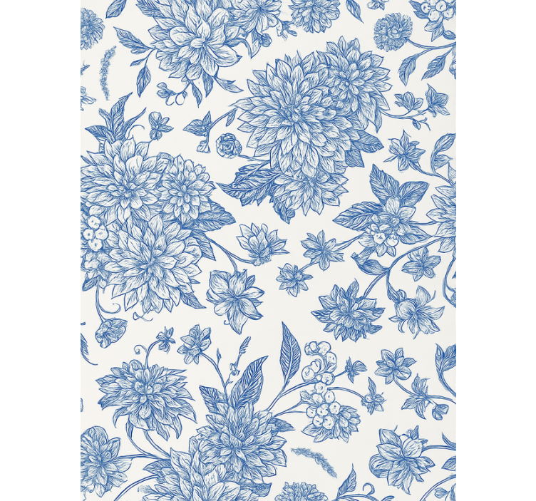 Papel tapiz recámara matrimonial dahlia azul floral - TenVinilo