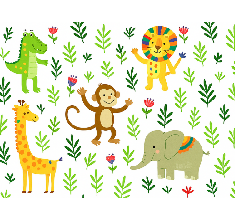 Papel tapiz infantil animales felices y lindos - TenVinilo