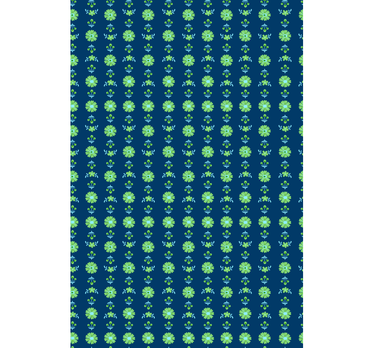 Papel tapiz flores patrón polaco tradicional verde y azul - TenVinilo