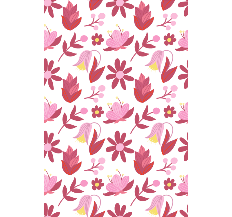 Papel tapiz floral arte popular polaco con elementos rojos - TenVinilo
