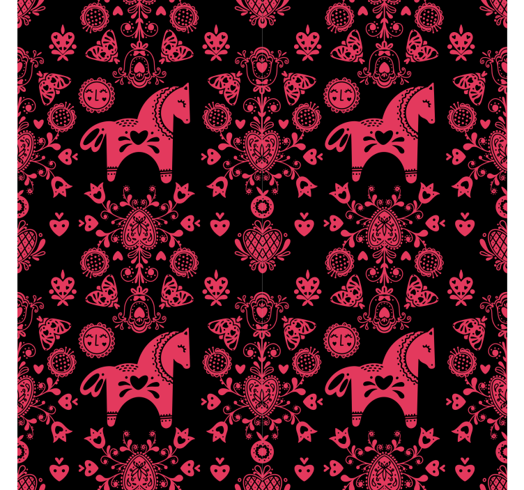 Papel tapiz floral ilustración de caballo folclórico - TenVinilo