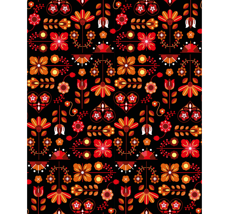 Papel tapiz floral ornamento étnico rojo - TenVinilo